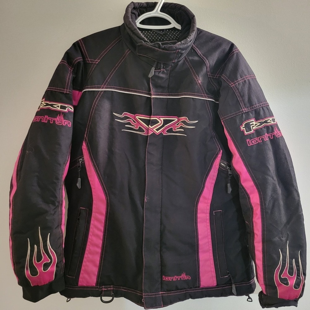 FXR Ignitor Snowmobile Racing Jacket Women's‎ Size 8 Cancer Care Research Pink